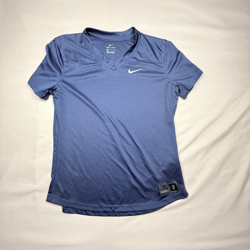 Nike Dri-FIT Shirt Womens Small Navy V-Neck Short Sleeve Athletic Running